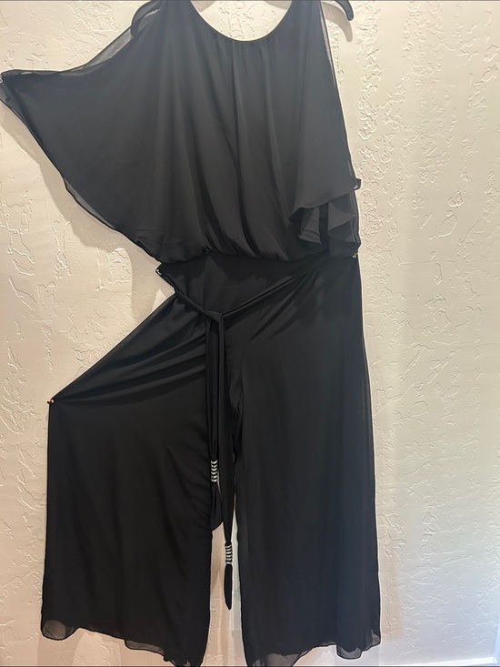 MSK Pants - MSK Black Cold-Shoulder Wide-Leg Jumpsuit with Chiffon Overlay. NWT